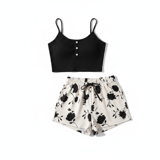 Black Crop Top & Floral Shorts - Storefront Size