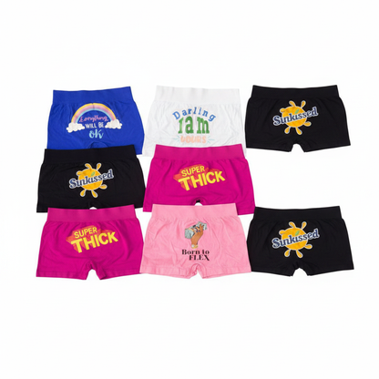 Women's graphic boyshorts flat lay collection