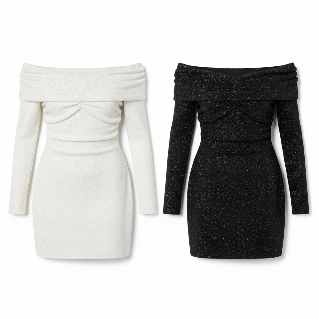 Off-Shoulder Mini Dresses - White Background