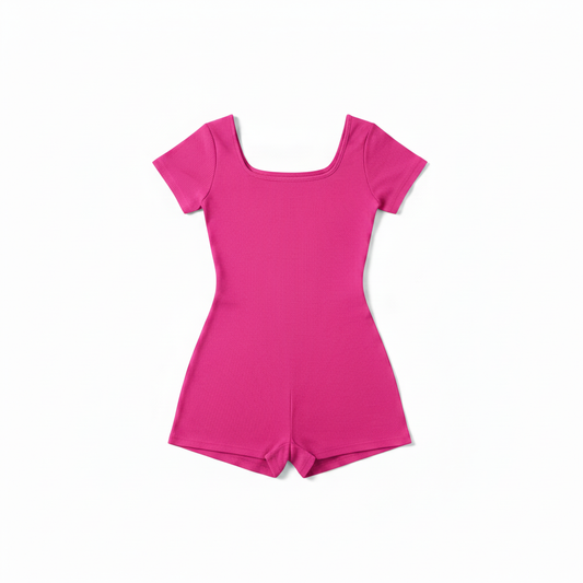 Pink Ribbed Romper - Flat Lay