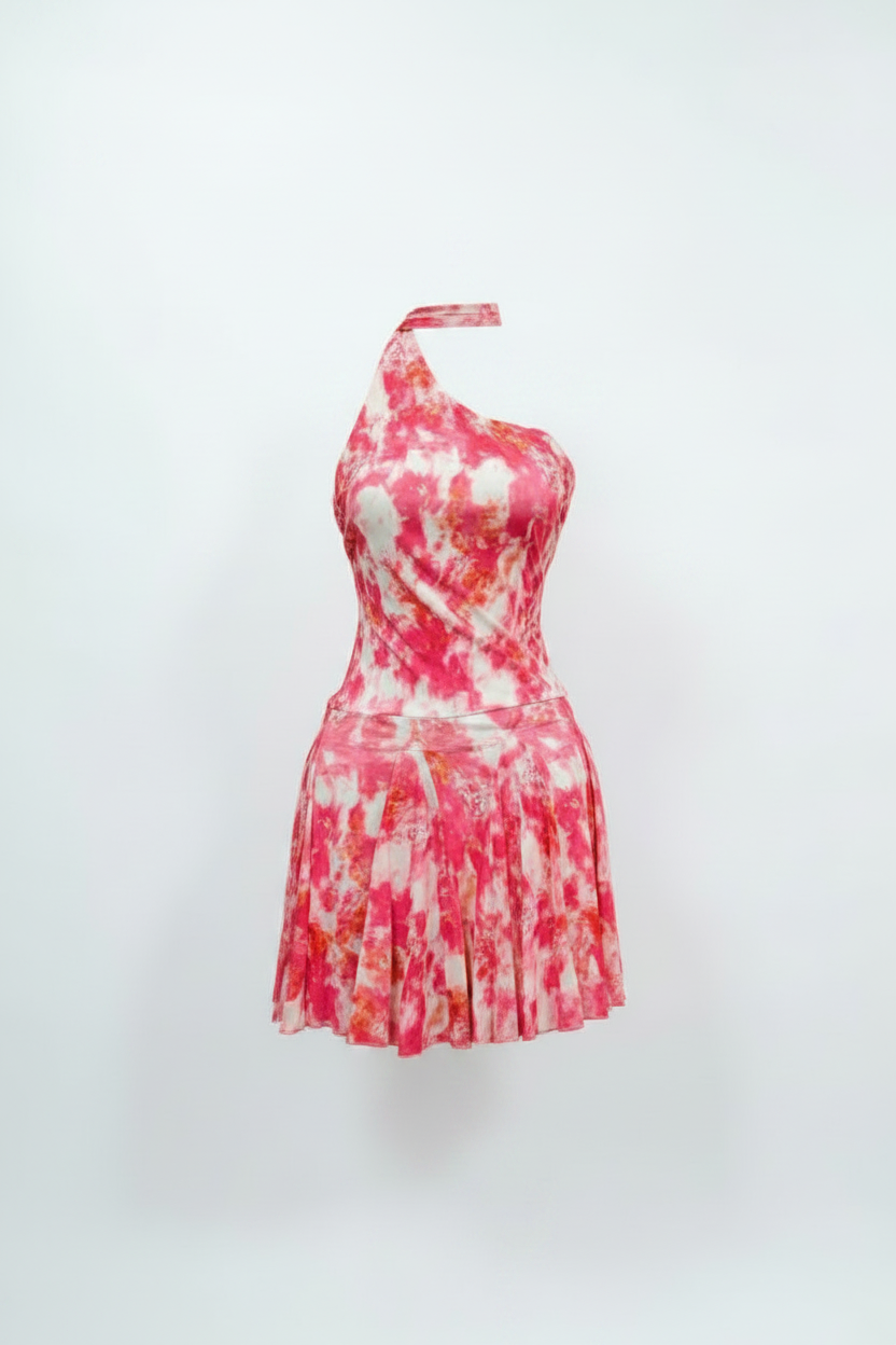 Tie-Dye Halter Dress Flat on White Background