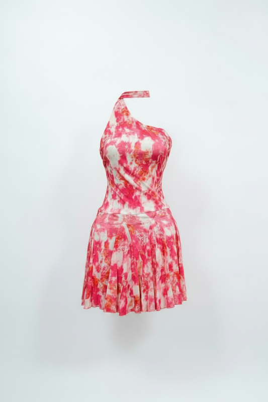 Tie-Dye Halter Dress Flat on White Background