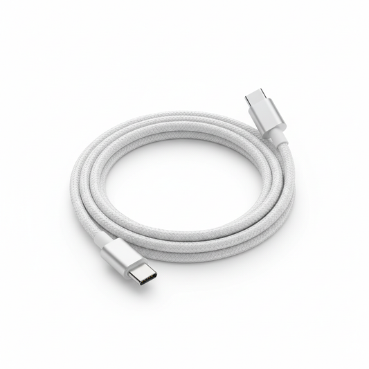 White Braided USB Type-C to Type-C Cable