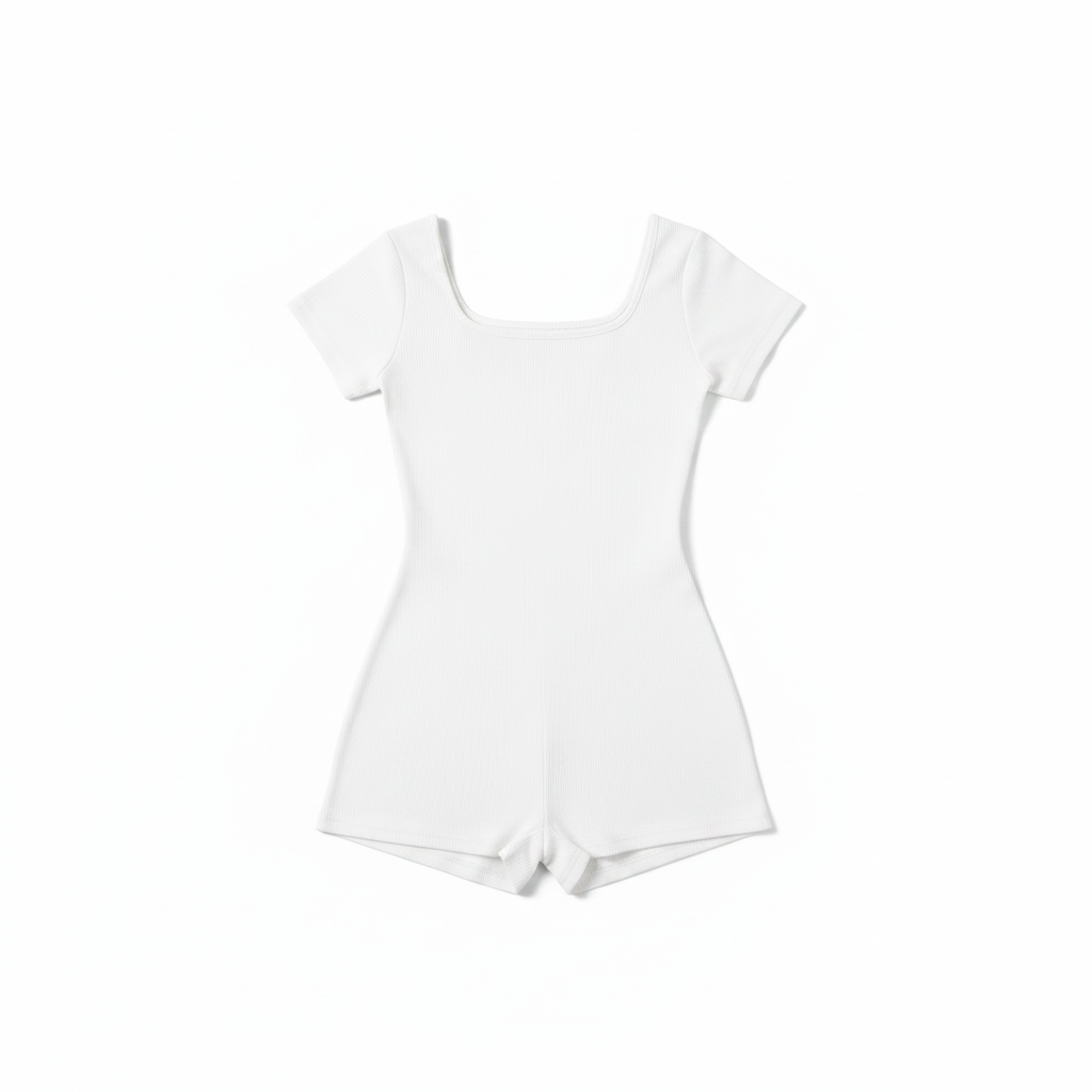 White Ribbed Romper - Flat Lay
