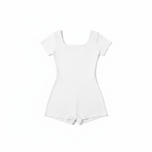 White Ribbed Romper - Flat Lay